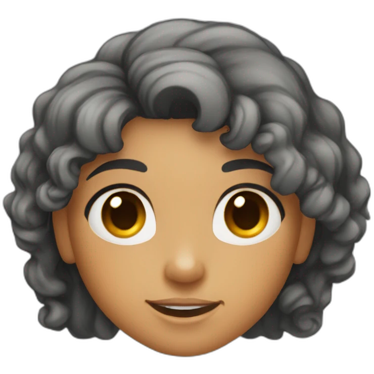 a light skin girl with curly black hair long and black eyes and a orange shirt pointing at somthing emoji