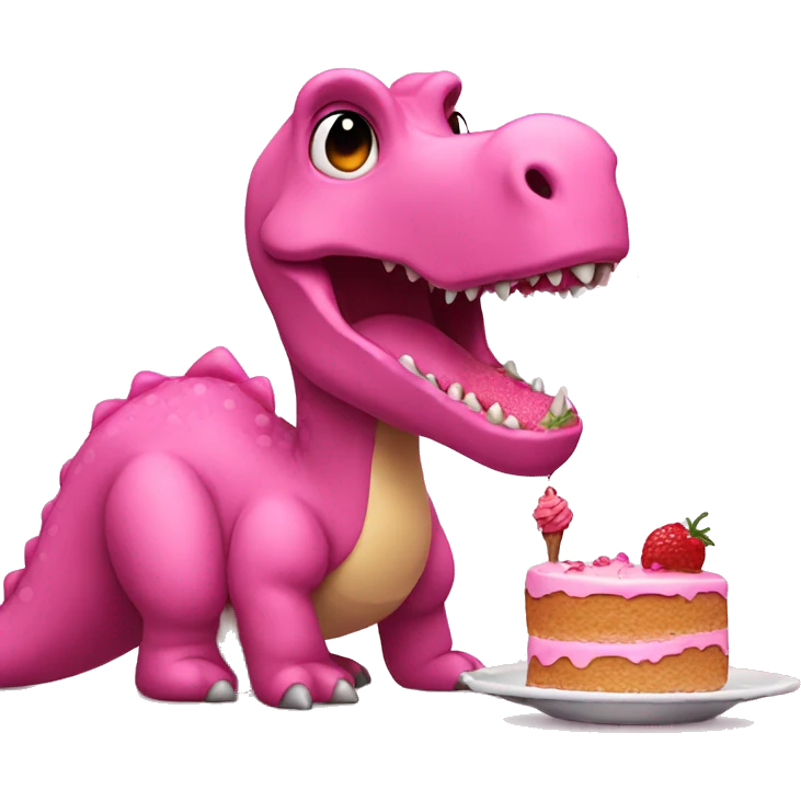 a pink dinosaur eating a cake emoji