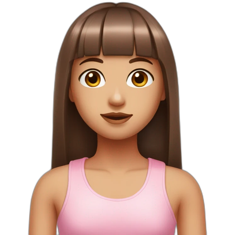 cute girl with dark brown eyes and long, straight rose hair with fringe and wearing pink tank top emoji