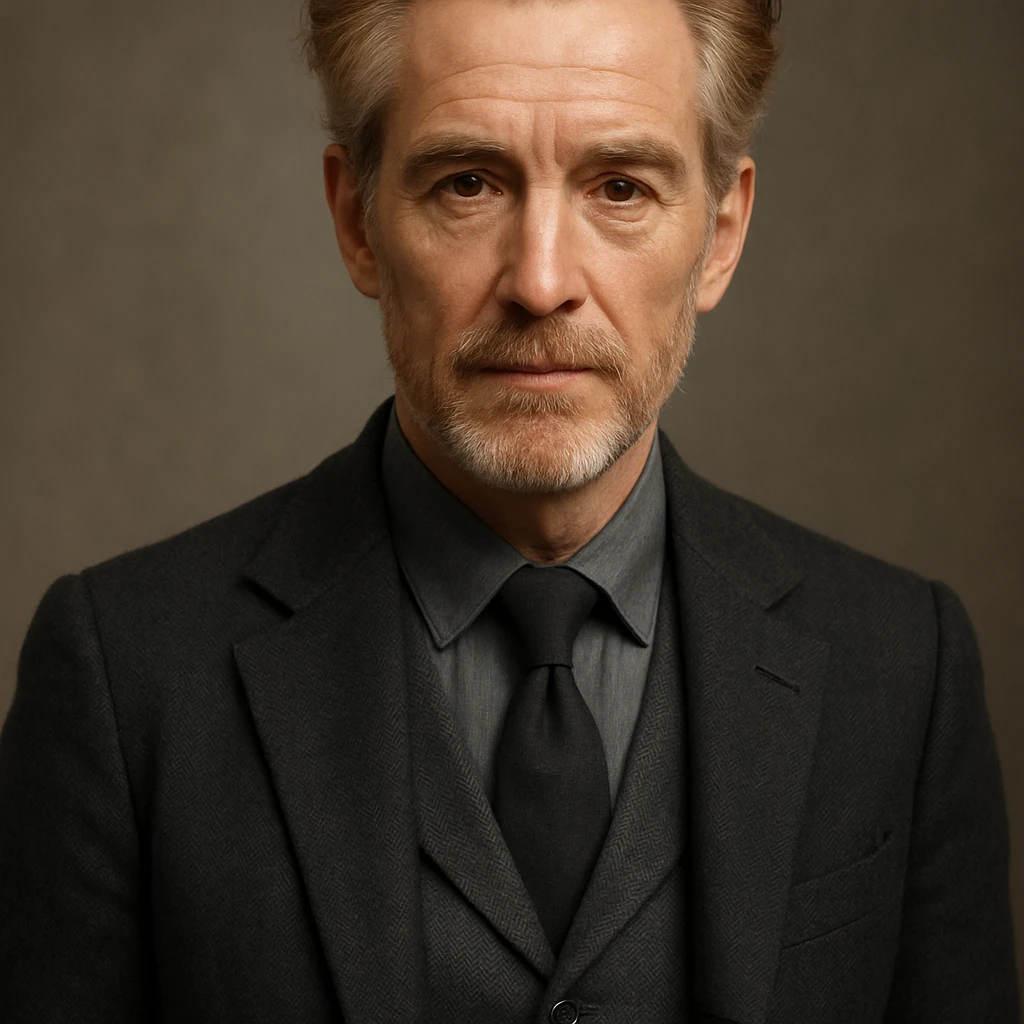 upper body portrait of a slender male character with graying red hair and brown eyes, mature and stylish emoji