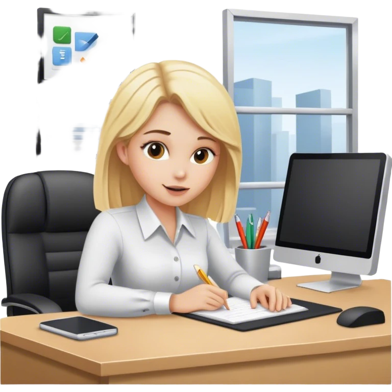 Blonde girl working at her desk in office emoji