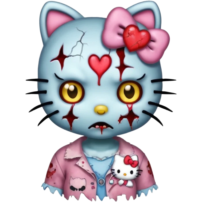 zombie hello kitty with a cracked heart above her head emoji