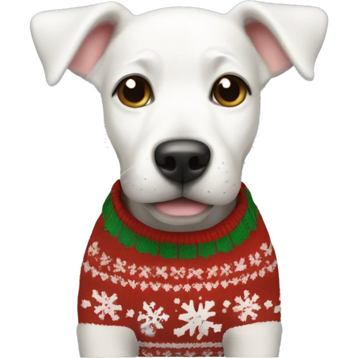 White short haired puppy in Christmas sweater  emoji