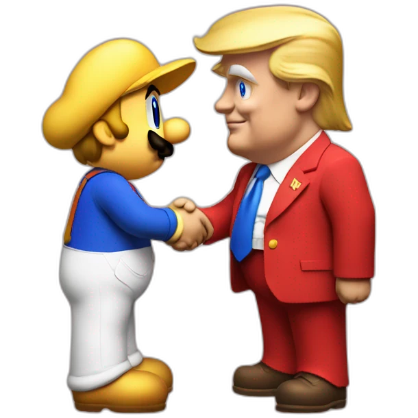 Donald Trump shakes hand with Supermario emoji