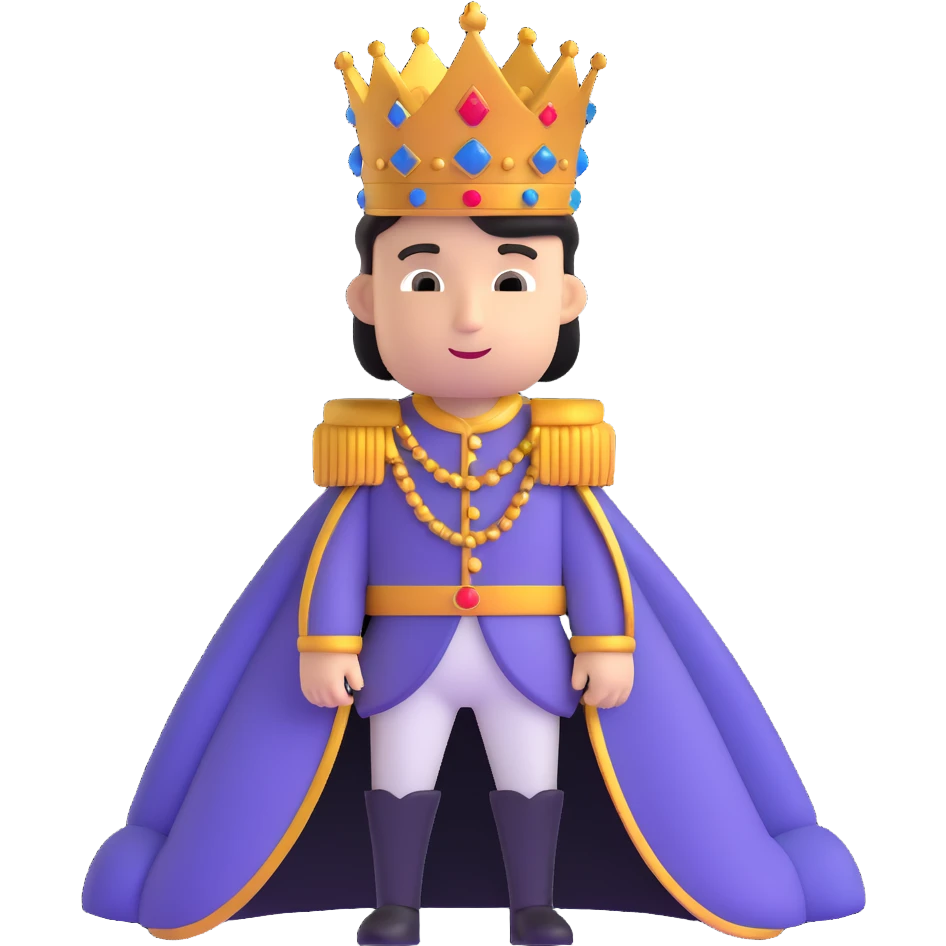 princess man, elegant and regal, wearing a crown and royal attire emoji
