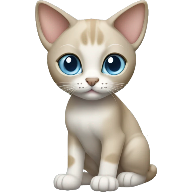 Thai breed cat with a light cream-brown body, dark gray nose and face, ears, and paws. sharp ears, and striking light blue eyes  emoji