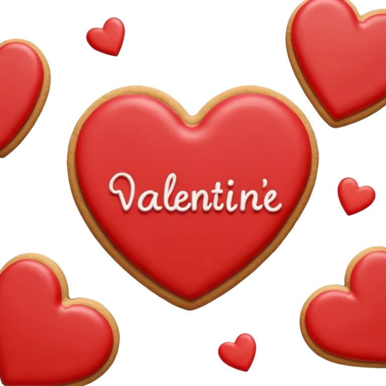 Heart-shaped cookie with smooth red icing, write 'Valentine's day' on top of the red icing in white icing emoji