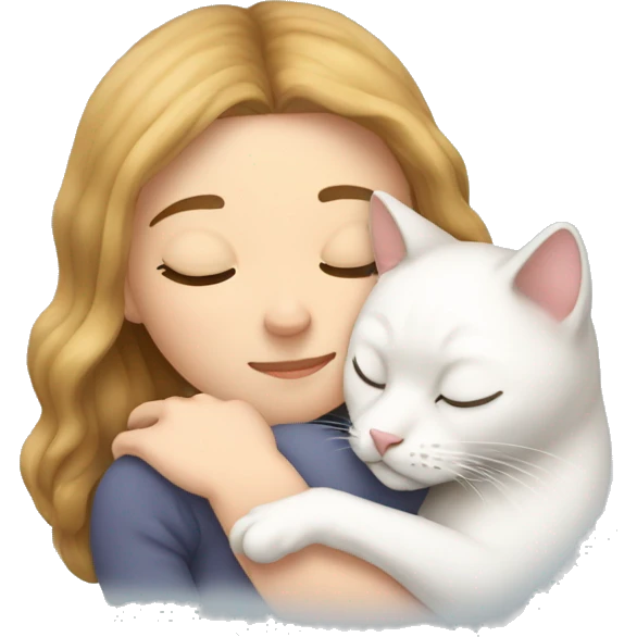 White girl sleeping, hugging her cat emoji