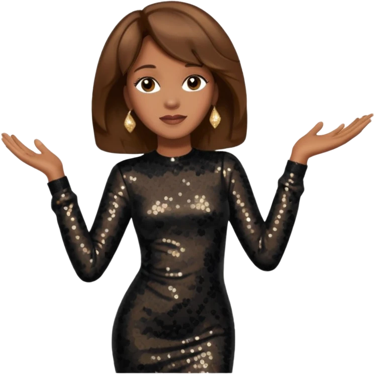 Whitney Houston with brown hair, black sequin long sleeve dress emoji
