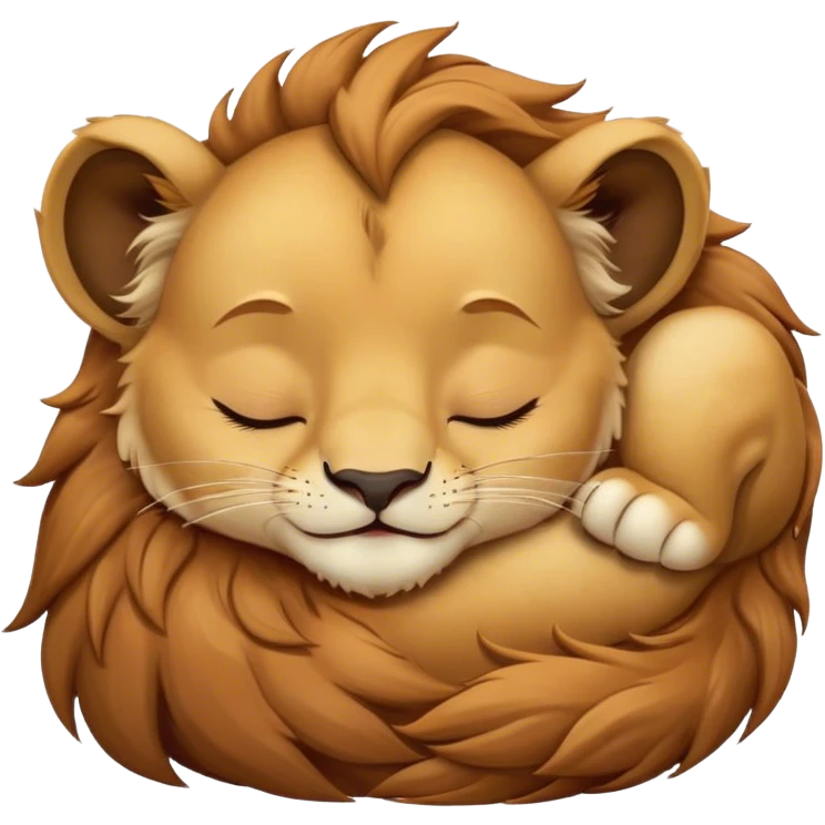 Meme-Worthy Cute Sleeping Lion Cub Portrait Emoji, Head resting peacefully with a contented smile, showcasing a robust build and a luxuriously soft tawny Fur with a flowing mane, eyes shut in a serene, restful nap, Simplified yet hilariously adorable features, highly detailed, glowing with a soft, drowsy light, high shine, relaxed and utterly lovable, stylized with an air of playful laziness, bright and heartwarming, soft glowing outline, capturing the essence of a comically sleepy Lion Cub, so meme-worthy it feels like it could instantly become the next viral sensation of adorable slumber! emoji