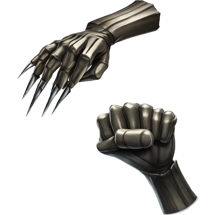 "Three sharp, metallic claws extending from a fist like wolverine from marvel emoji