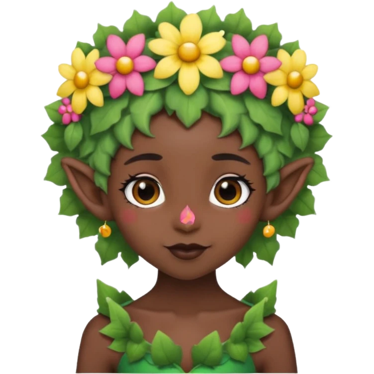 tiny Elf with Flower Crown, curley hair, black emoji