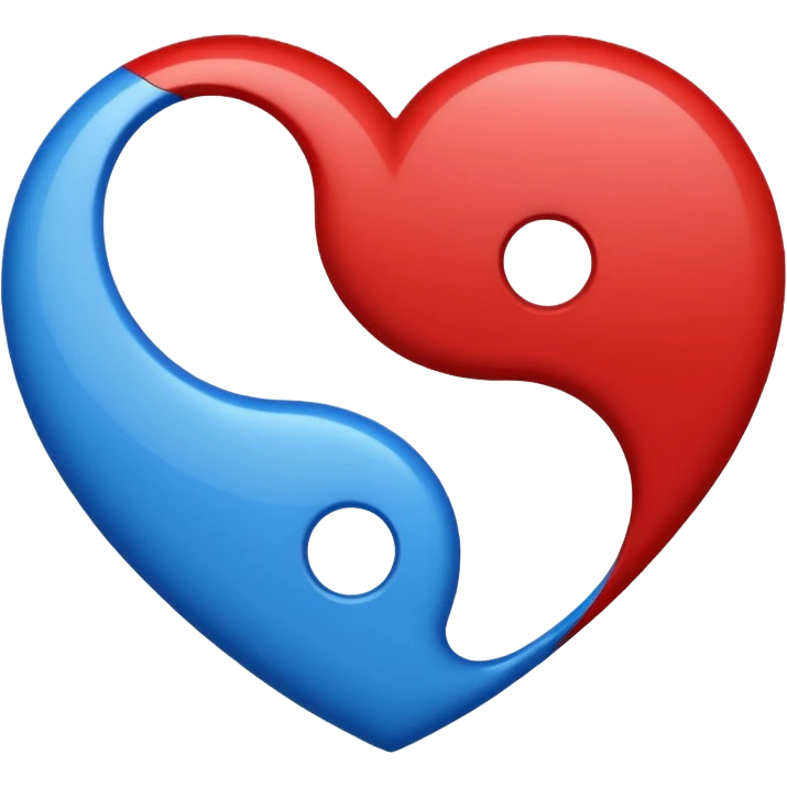 Make a yin yang like heart emoji with the colors being blue and red and no white parts, with two holes and not three emoji