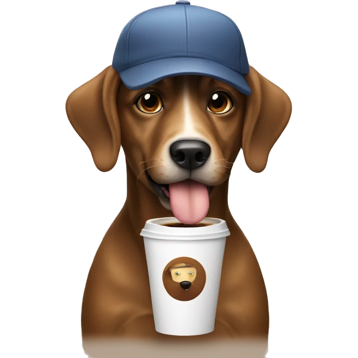 Dog wearing a cap and drink coffee emoji