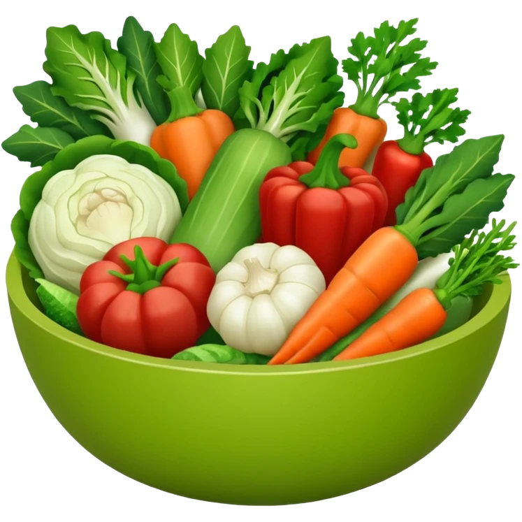 Healthy home cooking humanless avatar in clean style vibrant illustration. Fresh vegetables bowl, green tones, simple shapes, flat design, friendly and light. emoji