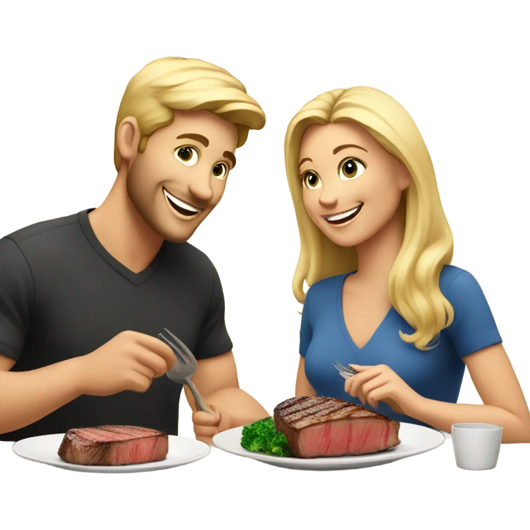 Blonde couple eating steak emoji