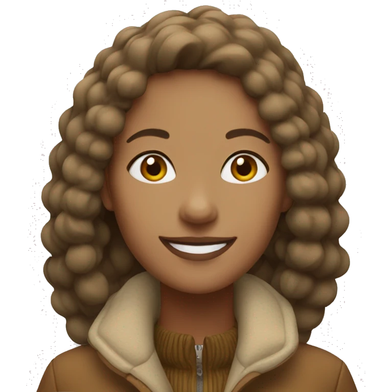 Woman in autumn outfit smiling emoji
