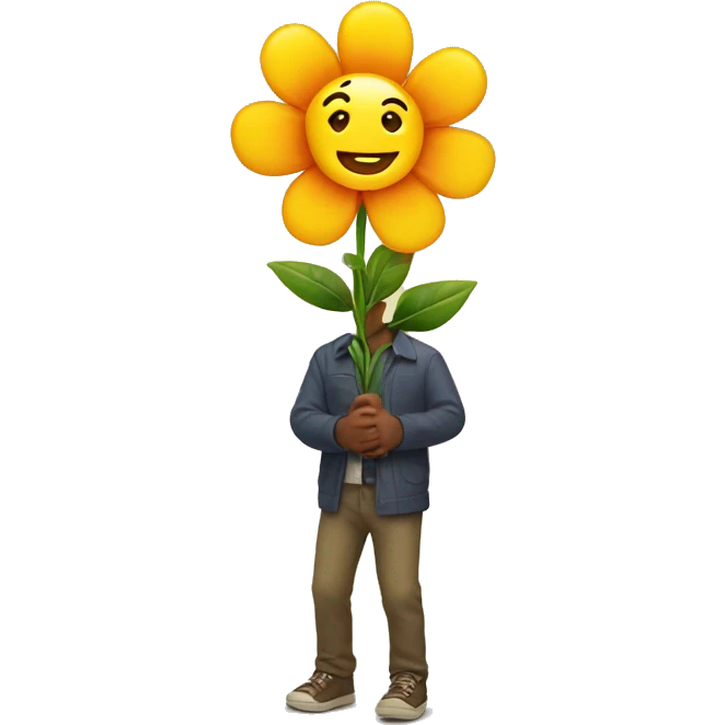 a smiling emoji with a flower in his hand  emoji