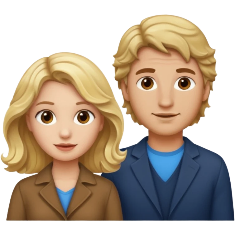Uma mulher loira e um homem de cabelo castanho ondulado  emoji