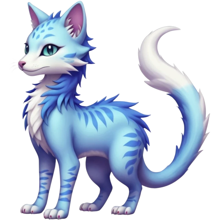 Kawaii divine pastel elegant cute beautiful realistic edgy fantasy feline-vernid-sergal-fursona animal creature with a tufted tail full body with intricate markings  emoji
