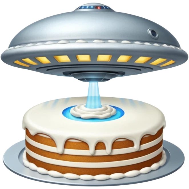 small piece of cake in a green light being stolen by flying above it giant ufo  emoji