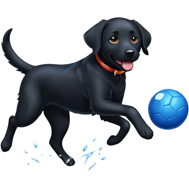 Black lab running after blue ball  emoji
