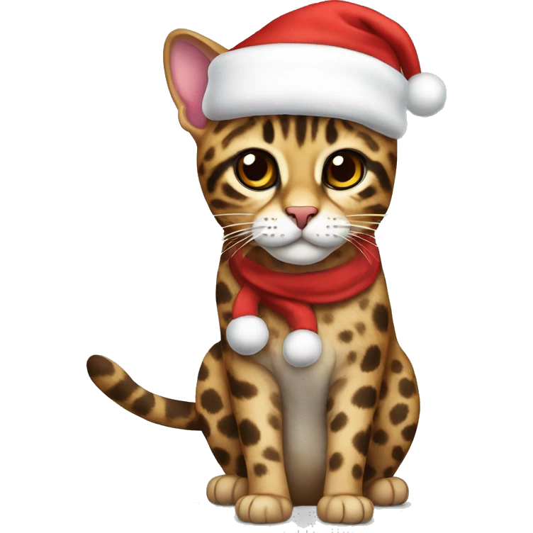 Leopard cat with santa hat emoji