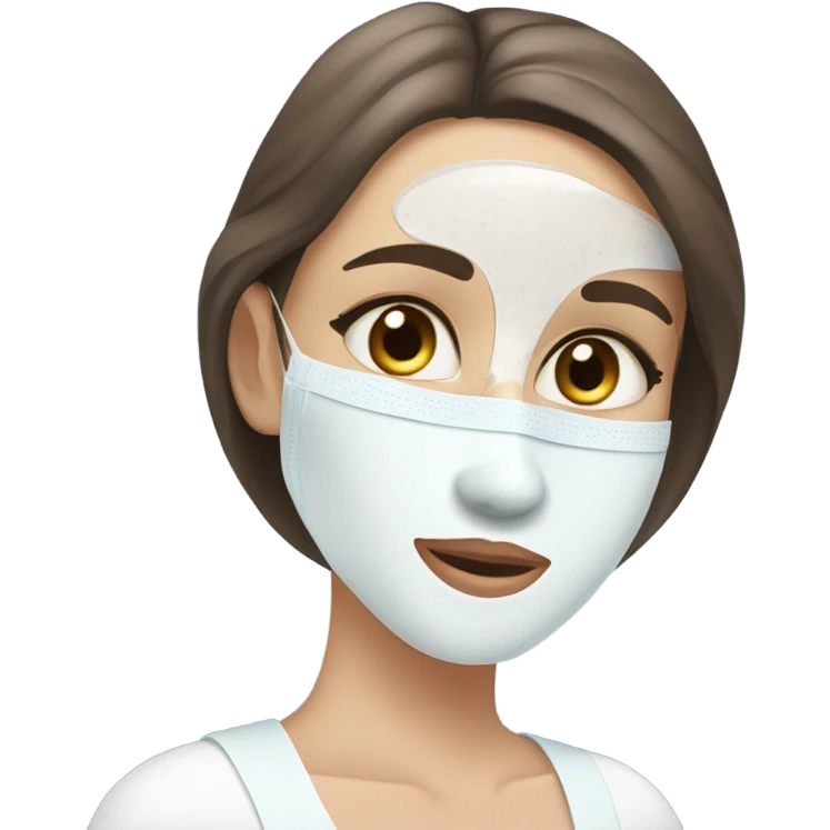 Skin care mask on white freackles skin of a brunett blue eyes girl  emoji