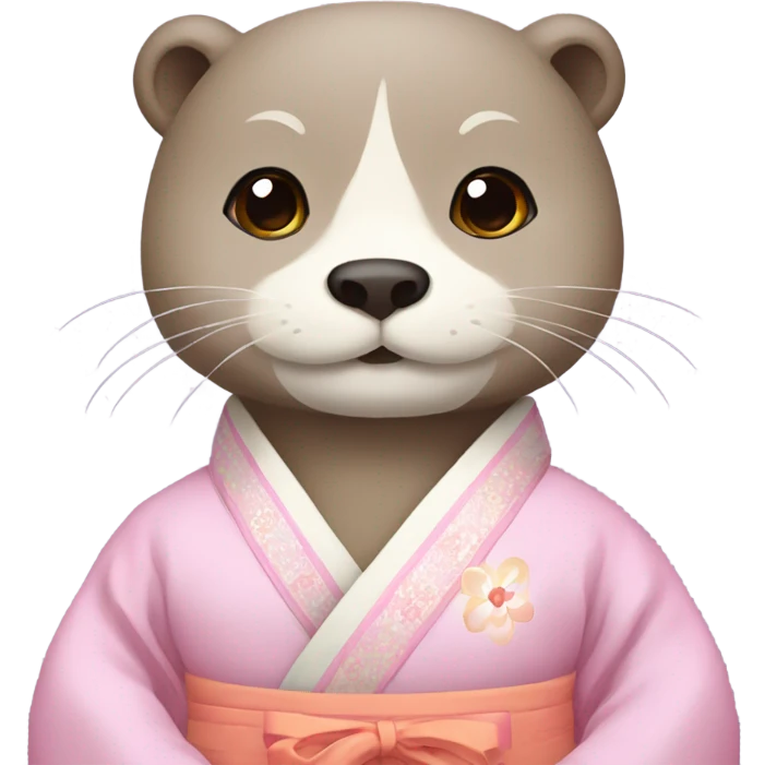 An otter emoji face dressed in pastel-colored traditional Korean hanbok emoji