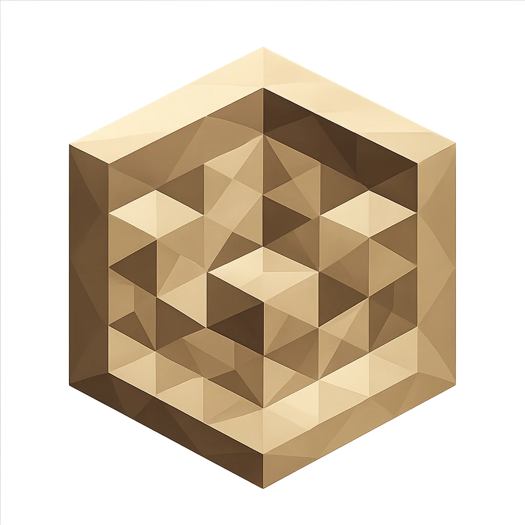 low-poly 3D cube with a geometric tile pattern interior emoji