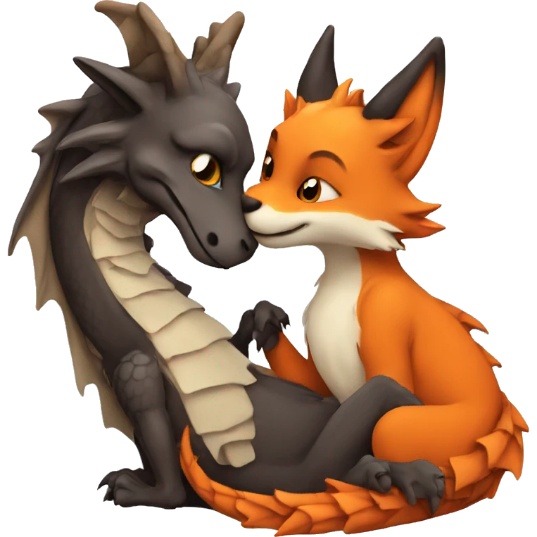 Dragon and fox cuddling emoji