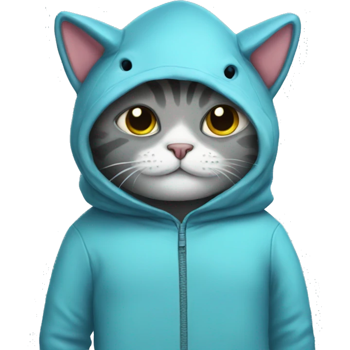 Cat wearing a shark onesie emoji