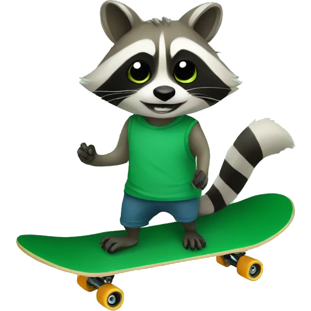 The Raccoon on a green skateboard emoji