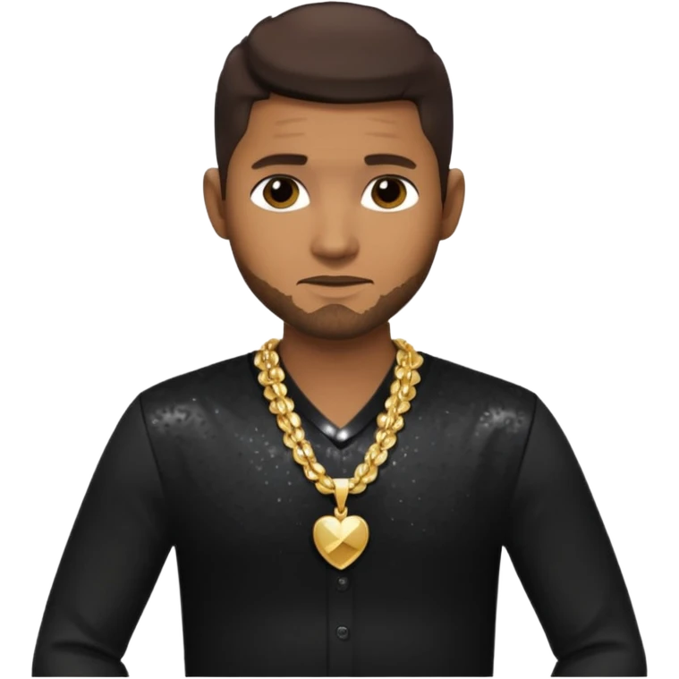Usher with dark brown hair, black sequin dress shirt with necklace and chest out emoji