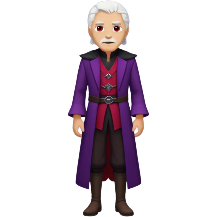 a white haired old man with purple eyes standing, full body, in Targaryen themed clothes, clothes are black and red themed HIS CLOTHES ARE NOT PURPLE  emoji