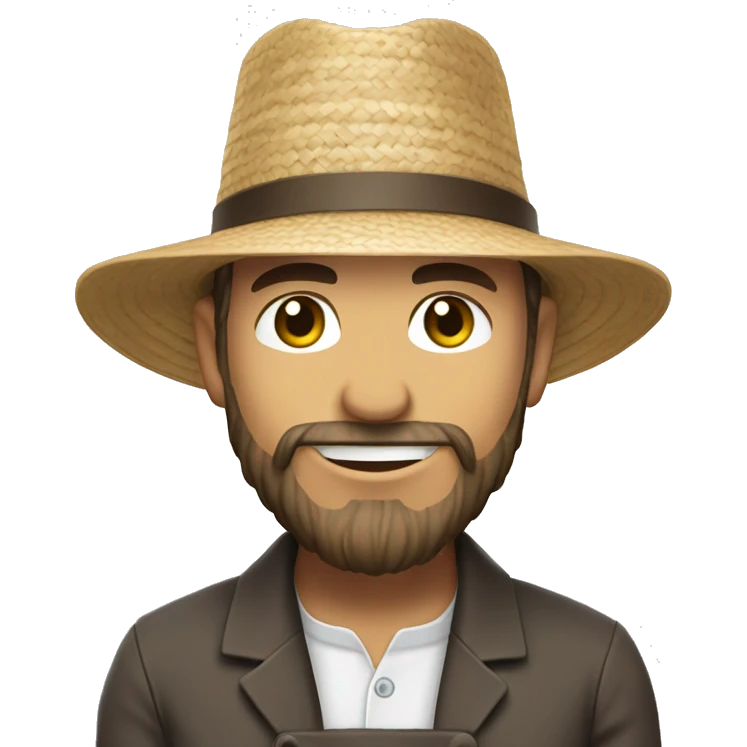 Amish man white with brown straw hat building a building with beard smiling emoji