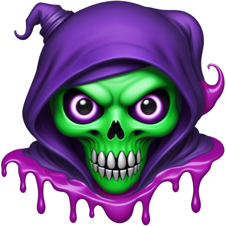 Make a purple and black halloween version haunted assassin  with green goo emoji