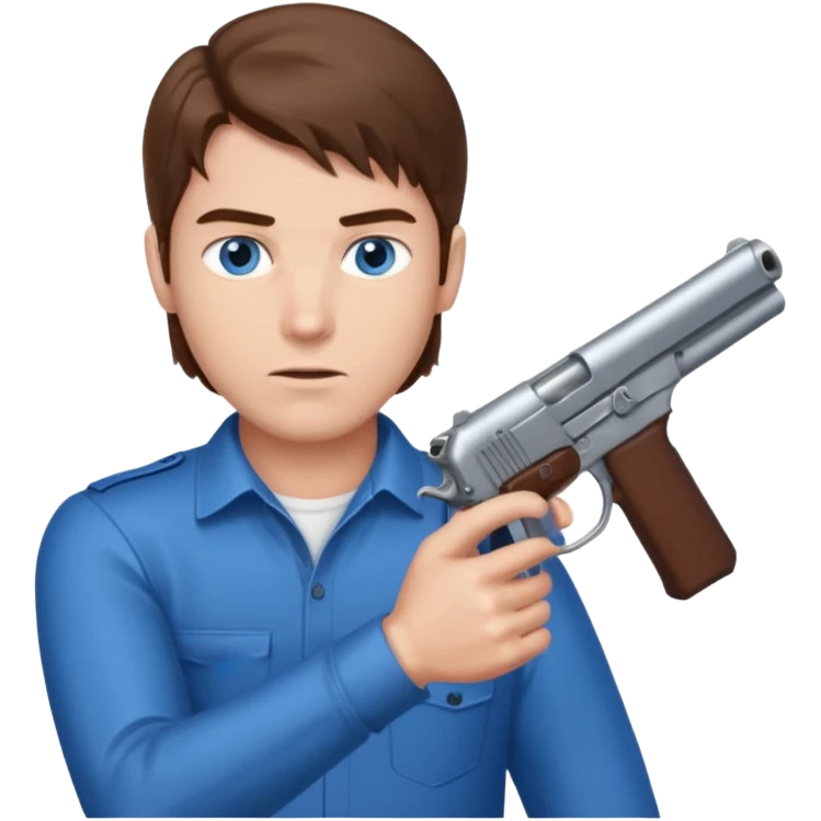 guy w medium long brown hair and blue eyes with gun pointing at head emoji