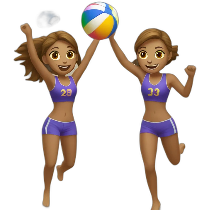 2 girls full body playing beach volley jumping emoji