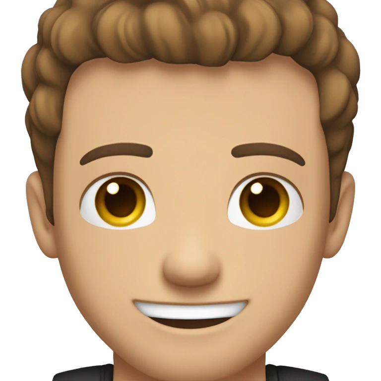  white Young man, with a really dark brown short crew cut, and a faded beard, smiling really happy, and muscular but with a black t shirt on emoji
