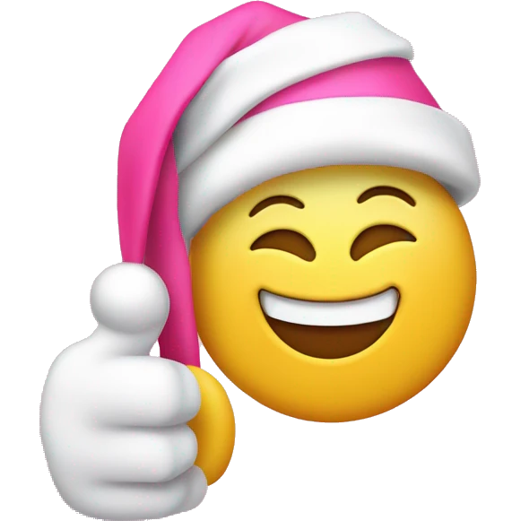 Pink thumbs up smiley face with pink Santa hat emoji
