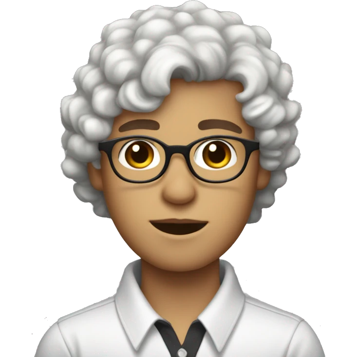 Dark-brown semi-curly hair white boy, with round glasses, semi thick lips, and triangle head shape emoji