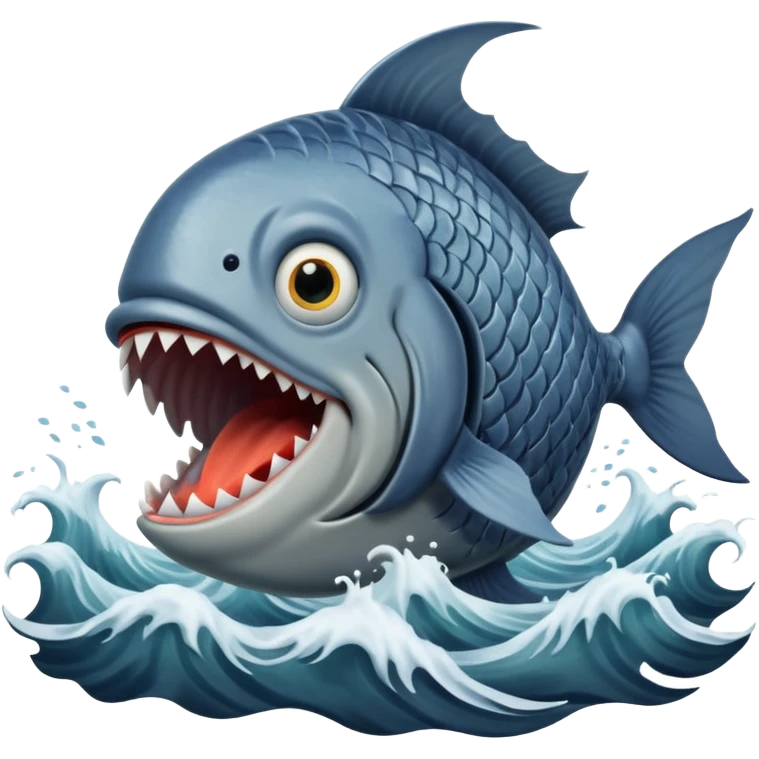 A dramatic biblical illustration of the great fish that swallowed Jonah. The creature is massive and awe-inspiring, with a wide open mouth emerging from stormy waves. emoji