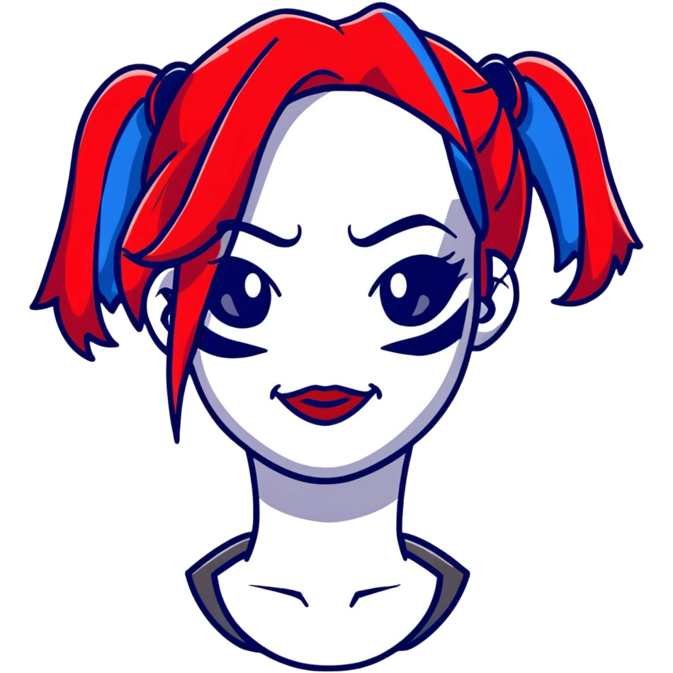 Harley Quinn style hair with red and blue ponytails emoji