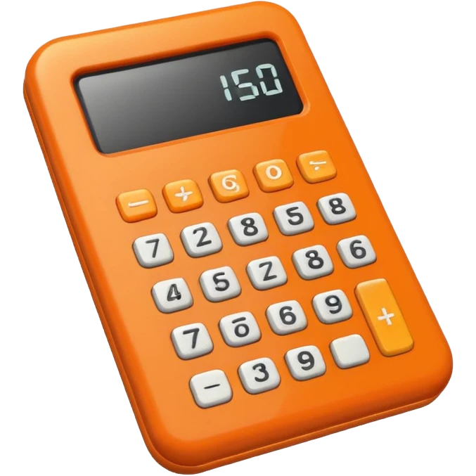 retro calculator with orange body, square buttons, digital display, apple emoji style emoji