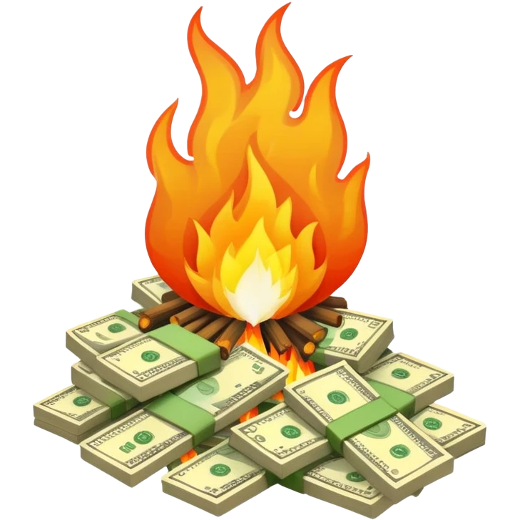 A match setting fire a pile of money emoji