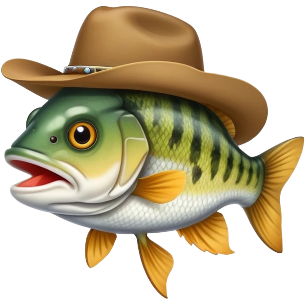 Bass fish wearing a cowboy hat emoji
