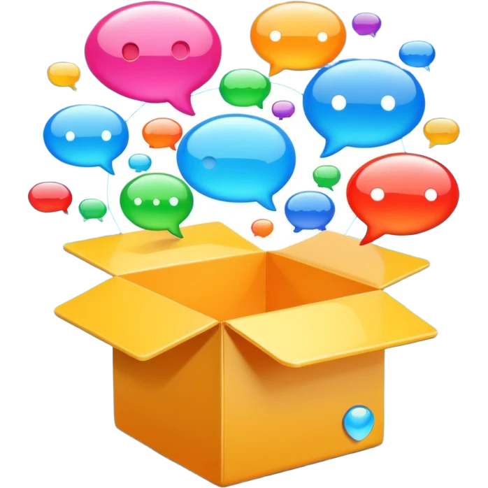 open box with chat bubbles flying out emoji