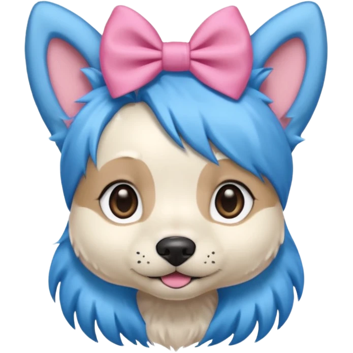 dog with blue hair and pink bow on head and sharp ears emoji