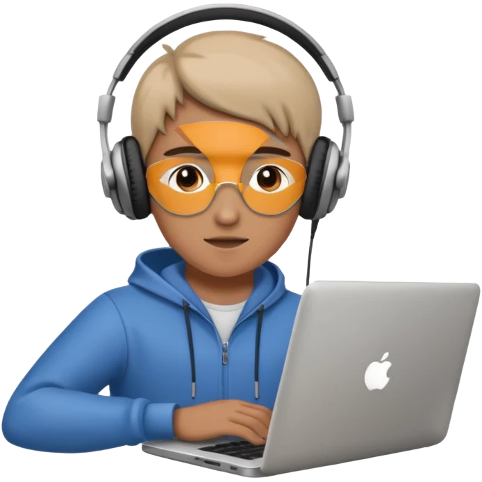 laptop ile çalışan kulaklık tana biri, bilgisayar logosuz olsun emoji